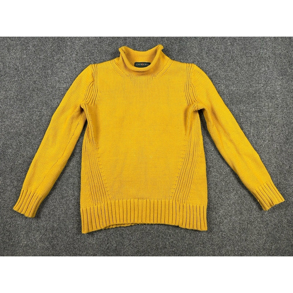 Vtg J Crew Sweater Womens XXS Mustard Roll Neck Oarsman Fisherman Cotton Ribbed
